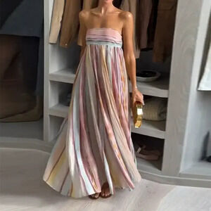 ZARA Summer Elegant Loose Colorful Pleated Strapless Maxi Dress